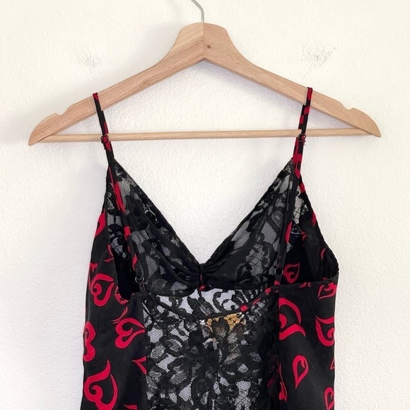 Victoria’s Secret Vintage Gold Label Silk Lace Heart Teddy Bodysuit Black Red - Picture 5 of 16